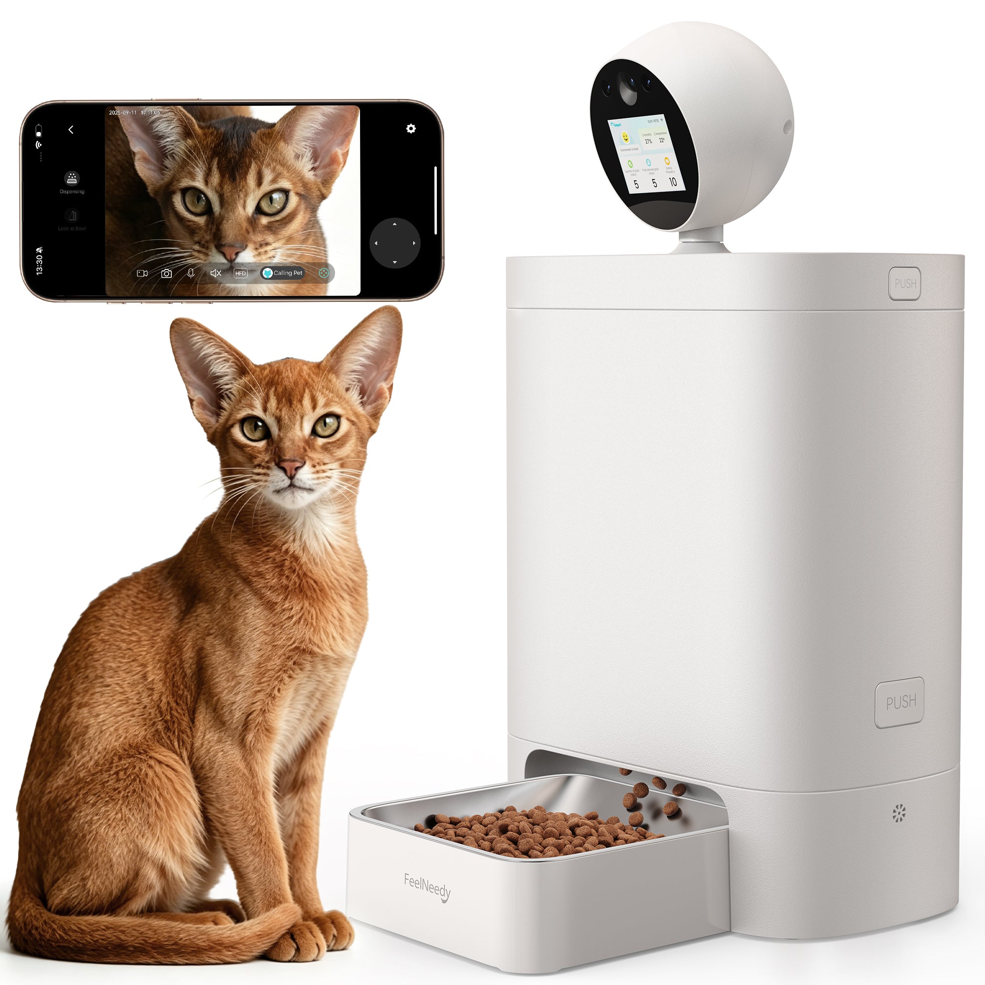 FEELNEEDY Automatic Cat Feeder with Camera 360°, 2k HD Video Night
