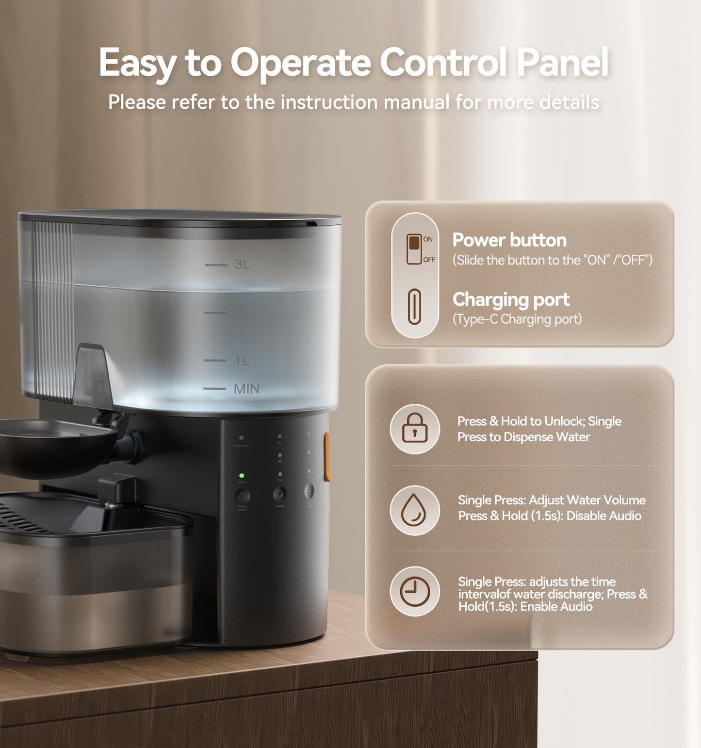 FEELNEEDY US  FN-W15 Cat Water Fountain No Filters, Wastewater Separation, FEELNEEDY Stainless Steel Bowl, 3.5L Pet Water Fountain for Cats & Dogs Dispenser, Black