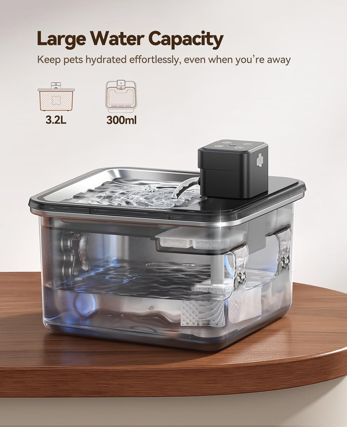 FEELNEEDY US FN-W17S Water Fountain Cordless Stainless Steel 3.2L Operated Pet Fountain with Sensor