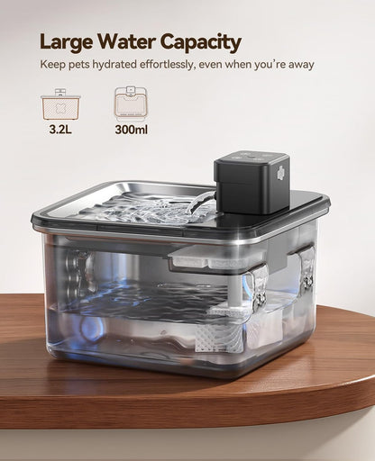 FEELNEEDY US FN-W17S Water Fountain Cordless Stainless Steel 3.2L Operated Pet Fountain with Sensor