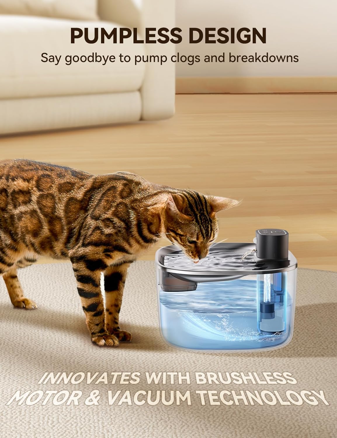 FEELNEEDY FN-W07 Wireless Cat Water Fountain, No Pump for Easy Cleaning, 4000mAh Detachable & Rechargeable Battery, Motion Sensor with Low Water & Power Alerts - Includes 6 Filters (4L/135oz)