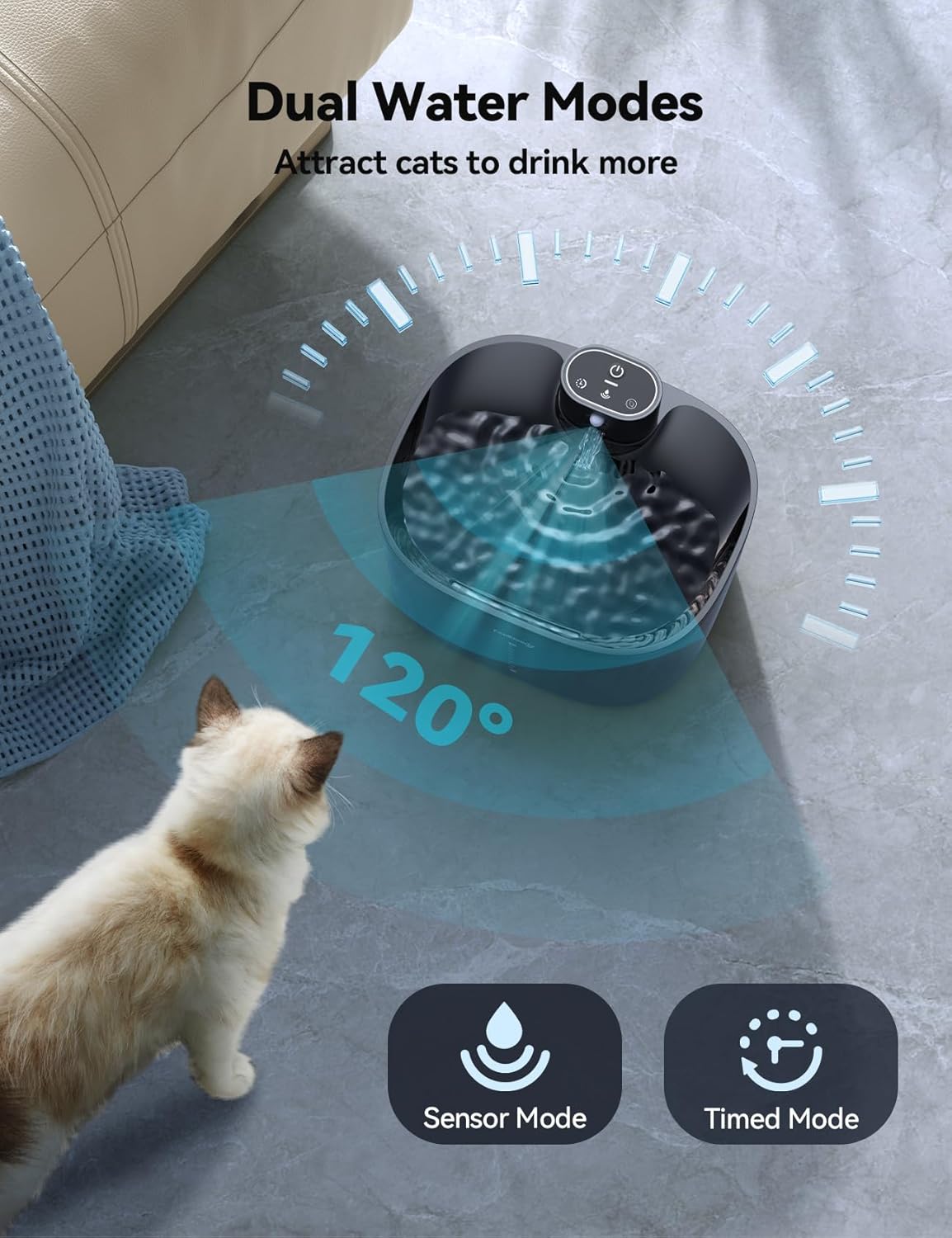 Wireless Cat Water Fountain, FEELNEEDY 4L/135 fl oz Battery Operated Pet Water Fountain for Cats Pump-Free Design, Motion Sensor Cat Drinking Fountain Ultra Quiet (Clear Black+6 Pack Filters,FN-W07)