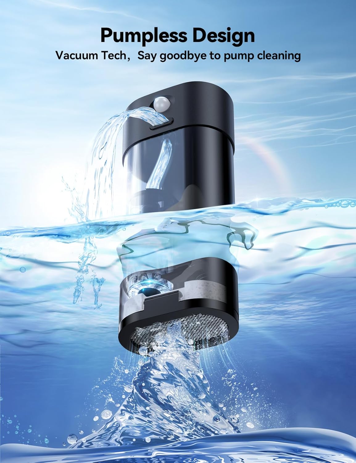 Wireless Cat Water Fountain, FEELNEEDY 4L/135 fl oz Battery Operated Pet Water Fountain for Cats Pump-Free Design, Motion Sensor Cat Drinking Fountain Ultra Quiet (Clear Black+6 Pack Filters,FN-W07)