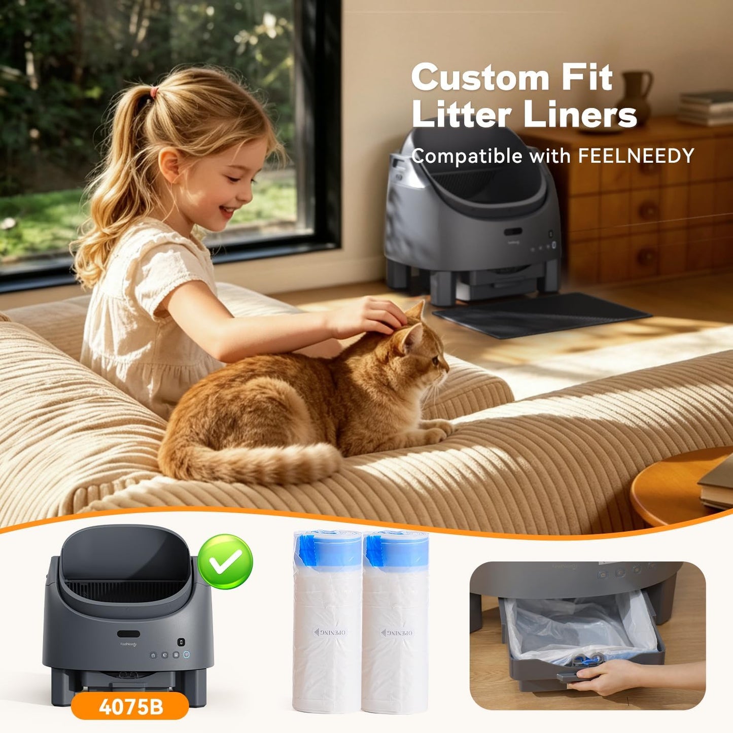 Automatic Self-Cleaning Cat Litter Box Replaced Trash Bags-3 Rolls, 60 Packs FEELNEEDY Cat Litter Box Waste Bag for 4075B