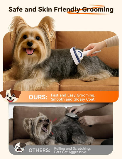 FEELNEEDY US Dog Brush for Shedding with Steam, Dog Brush for Long Haired Dogs and Cats, Dual-Sided Dematting and Deshedding, Safe Non-Deforming Steel Pins, for Medium-Thick Coats Prone to Tangles & Shedding