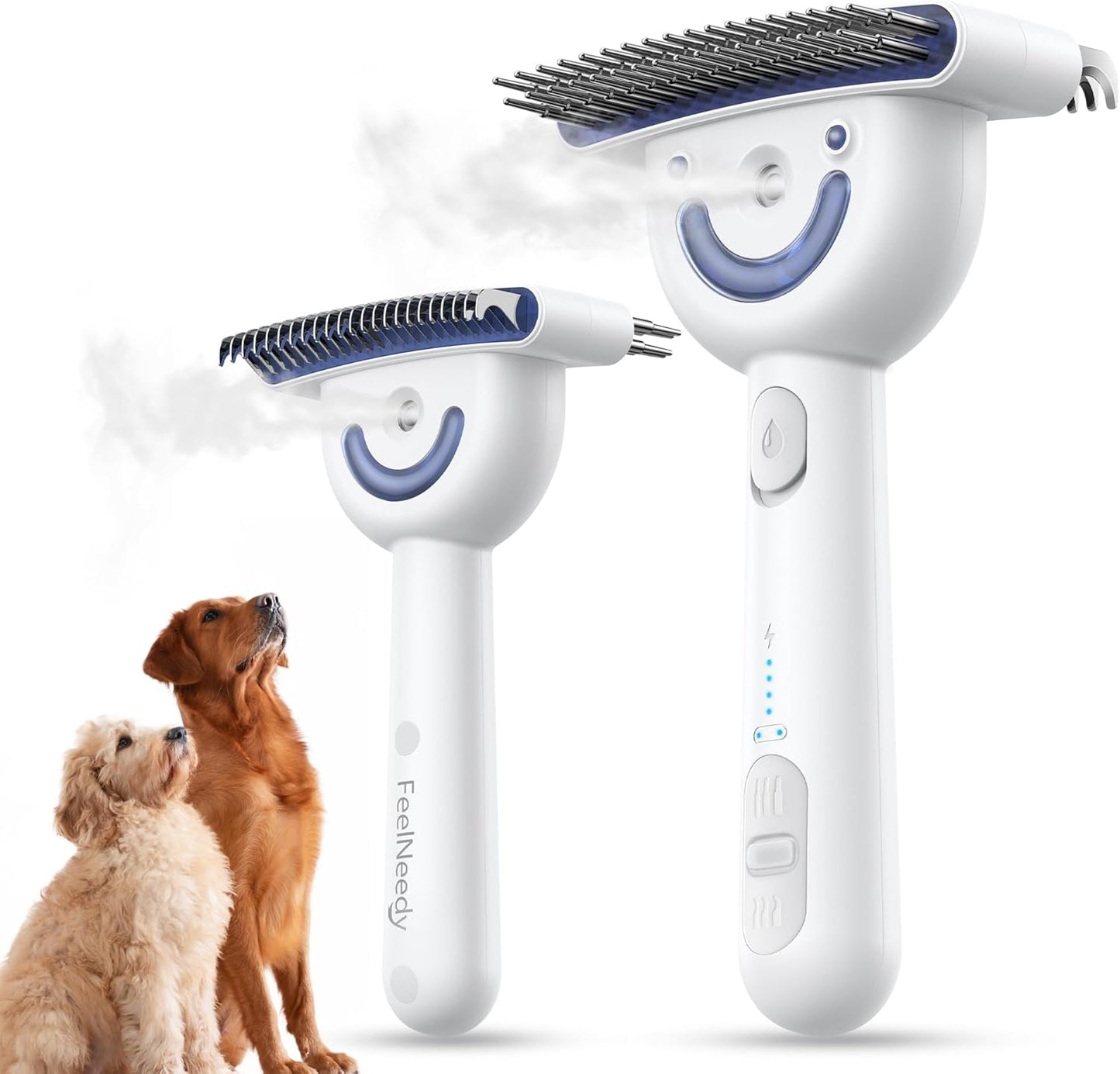 FEELNEEDY US Dog Brush for Shedding with Steam, Dog Brush for Long Haired Dogs and Cats, Dual-Sided Dematting and Deshedding, Safe Non-Deforming Steel Pins, for Medium-Thick Coats Prone to Tangles & Shedding