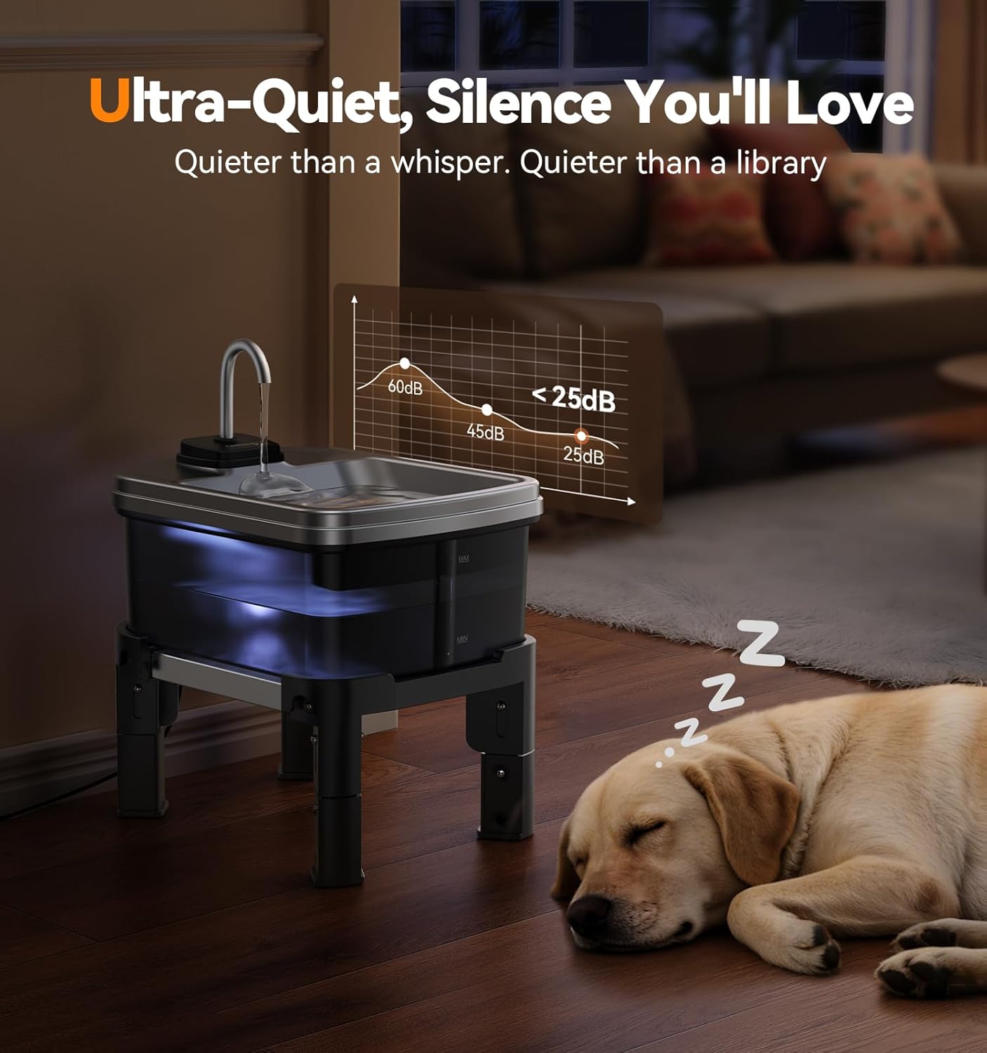 FEELNEEDY  FN-W25 9L/2.38Gal Elevated Dog Water Fountain with 4-Height Adjustable Stand, FeelNeedy Large Pet Water Dispenser with Durable Ultra-Quiet Pump & Stainless Steel Tray, Water Bowl for Large Dogs Indoor