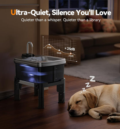 FEELNEEDY  FN-W25 9L/2.38Gal Elevated Dog Water Fountain with 4-Height Adjustable Stand, FeelNeedy Large Pet Water Dispenser with Durable Ultra-Quiet Pump & Stainless Steel Tray, Water Bowl for Large Dogs Indoor
