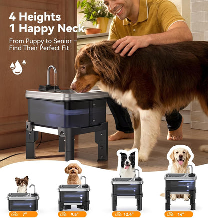 FEELNEEDY  FN-W25 9L/2.38Gal Elevated Dog Water Fountain with 4-Height Adjustable Stand, FeelNeedy Large Pet Water Dispenser with Durable Ultra-Quiet Pump & Stainless Steel Tray, Water Bowl for Large Dogs Indoor