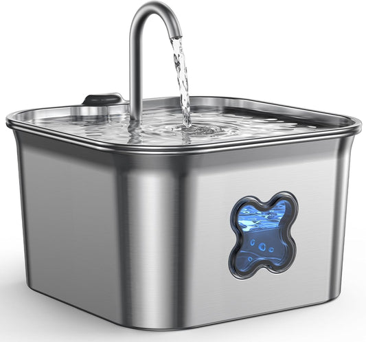 FEELNEEDY W22X Cat Water Fountain, 304 Stainless Steel - 95oz/2.8L Faucet-Style Pet Drinking Fountain for Cats & Small Dogs, Ultra-Quiet <20dB, Dishwasher Safe, 4-Stage Filtration & Water Level Window