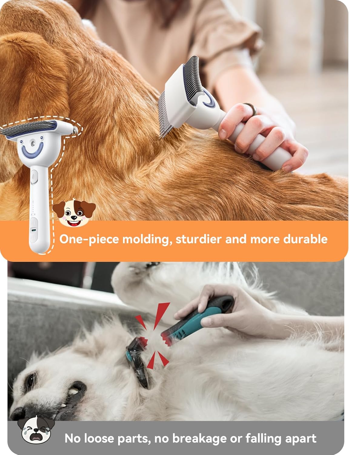 FEELNEEDY US Dog Brush for Shedding with Steam, Dog Brush for Long Haired Dogs and Cats, Dual-Sided Dematting and Deshedding, Safe Non-Deforming Steel Pins, for Medium-Thick Coats Prone to Tangles & Shedding