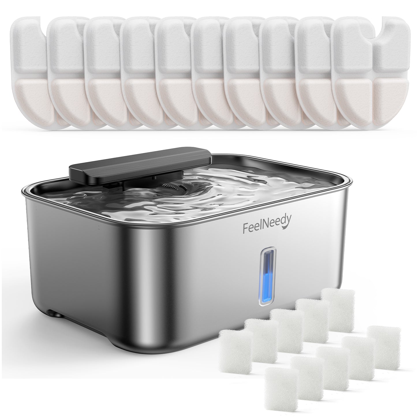 FeelNeedy US FN-W13 3 Gal Stainless Steel Dog Water Fountain for Large Dog, Dog Water Bowl Dispenser with Water Level Window, Super Quiet Pet Water Fountain for S-L Dogs and Multi-Pet with 10 Filters & 10 Filter Sponges