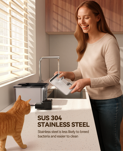 FEELNEEDY US FN-W17S Cat Water Fountain Wireless + 6 Filters: [Visual Filter] & [Heavy-Duty Stainless Steel] FEELNEEDY- Premium, 3.2L/108oz, 4000mAh Battery Operated Pet Fountain with Sensor, for Cats and Dogs
