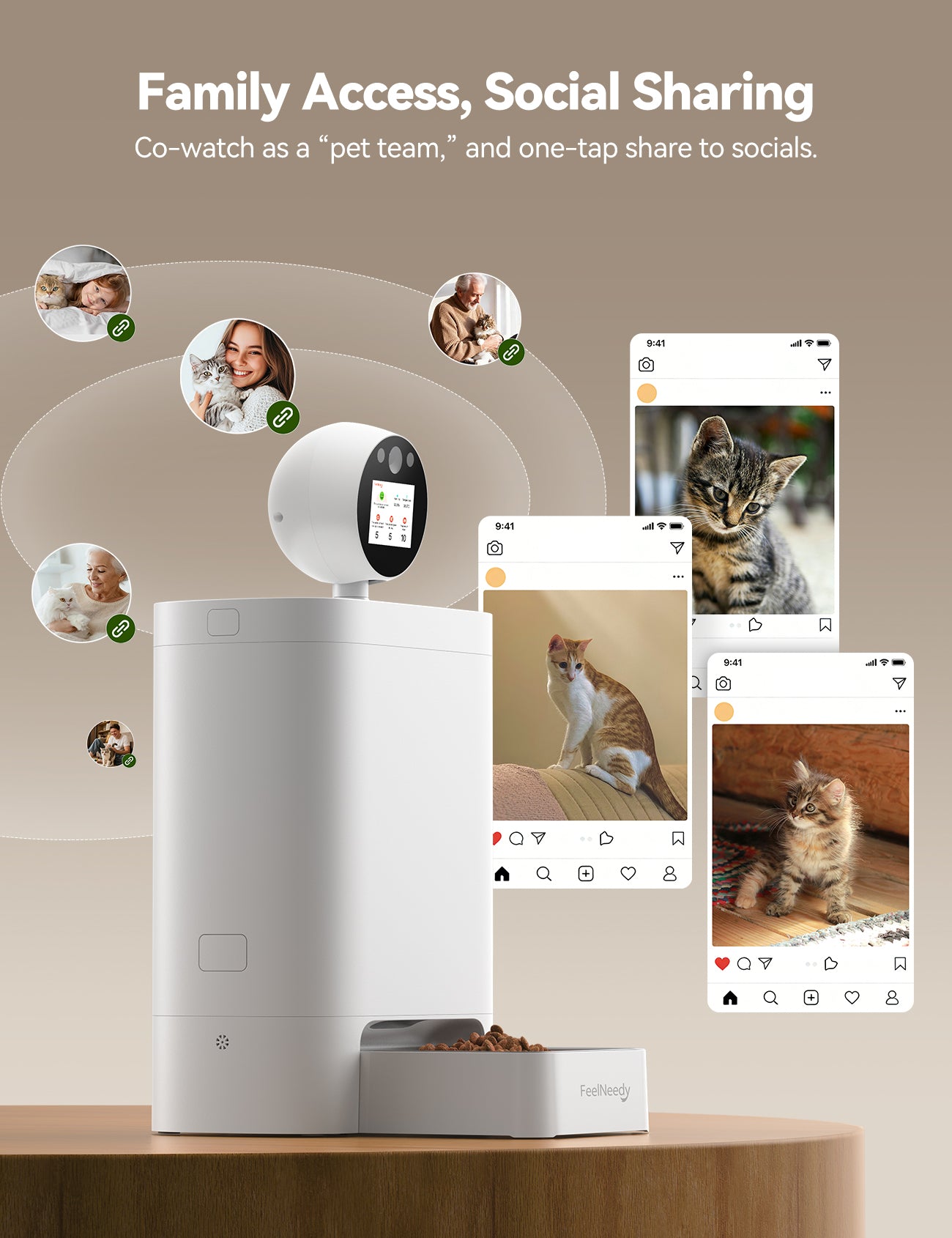 FEELNEEDY Automatic Cat Feeder with Camera 360°, 2k HD Video Night