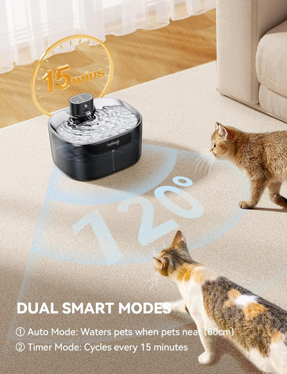 FEELNEEDY FN-W07 Wireless Cat Water Fountain, No Pump for Easy Cleaning, 4000mAh Detachable & Rechargeable Battery, Motion Sensor with Low Water & Power Alerts - Includes 6 Filters (4L/135oz)