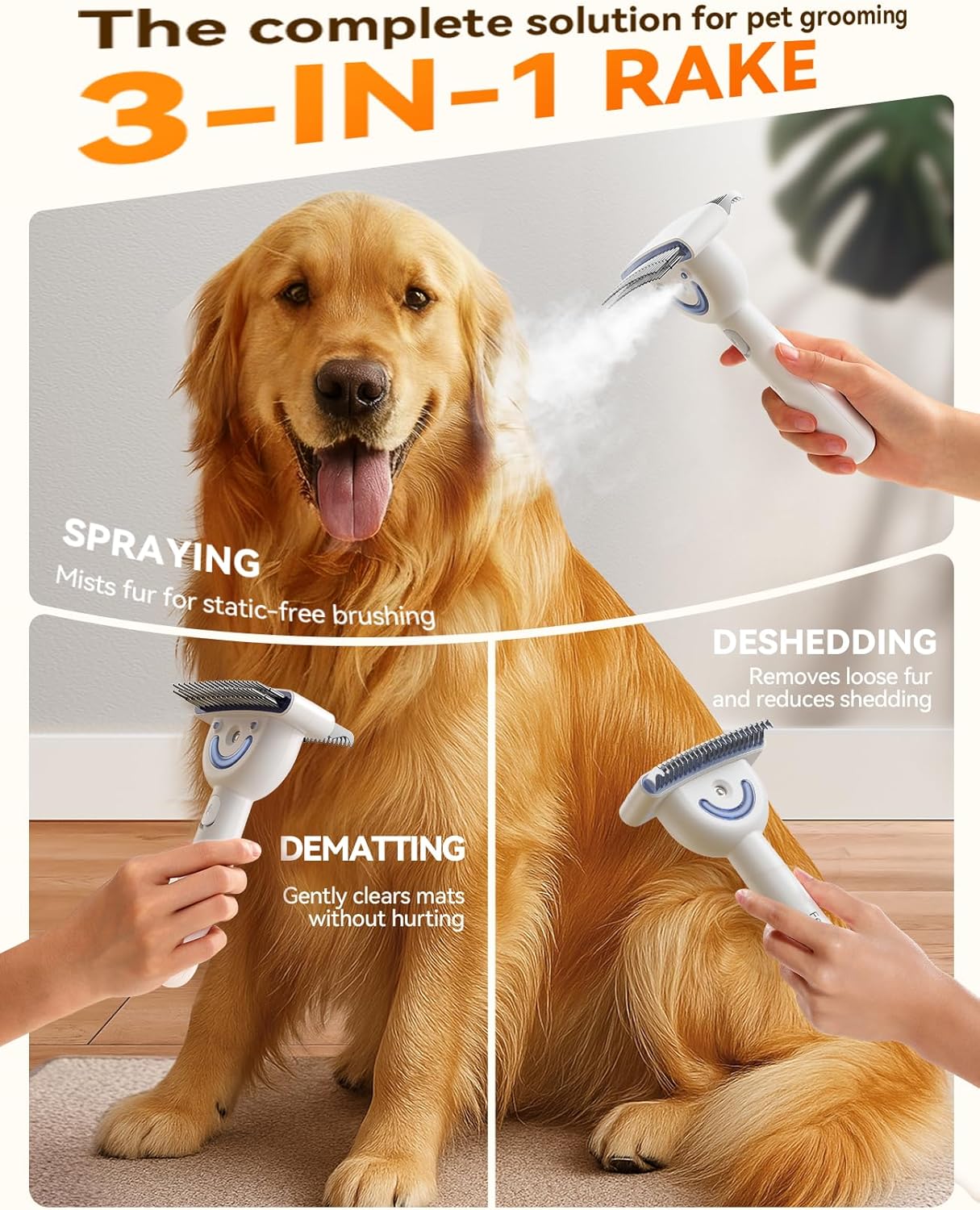 FEELNEEDY US Dog Brush for Shedding with Steam, Dog Brush for Long Haired Dogs and Cats, Dual-Sided Dematting and Deshedding, Safe Non-Deforming Steel Pins, for Medium-Thick Coats Prone to Tangles & Shedding