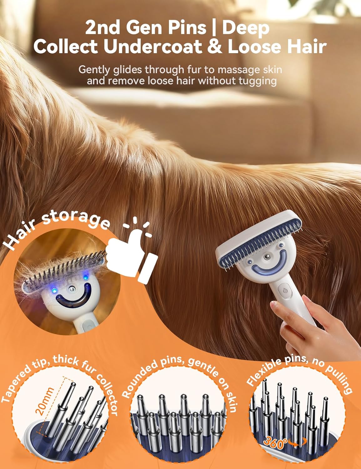 FEELNEEDY US Dog Brush for Shedding with Steam, Dog Brush for Long Haired Dogs and Cats, Dual-Sided Dematting and Deshedding, Safe Non-Deforming Steel Pins, for Medium-Thick Coats Prone to Tangles & Shedding