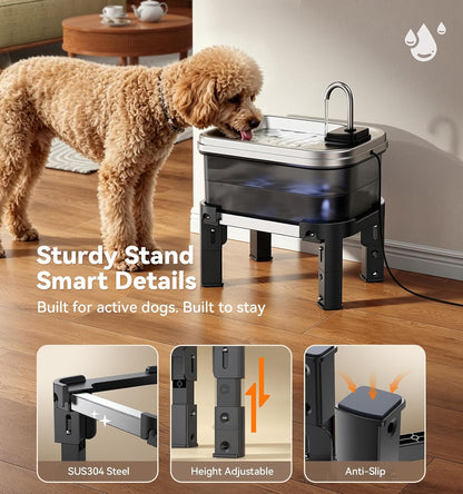 FEELNEEDY  FN-W25 9L/2.38Gal Elevated Dog Water Fountain with 4-Height Adjustable Stand, FeelNeedy Large Pet Water Dispenser with Durable Ultra-Quiet Pump & Stainless Steel Tray, Water Bowl for Large Dogs Indoor