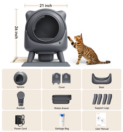 FEELNEEDY US S20 Self Cleaning Litter Box, Automatic Litter Box, Odor Control Robot, Cat Ears Design, 65L APP Real-Time Monitor, Cat Litter-Boxs for Multiple Cats, Safety Sensors, with 1 Trash Bag