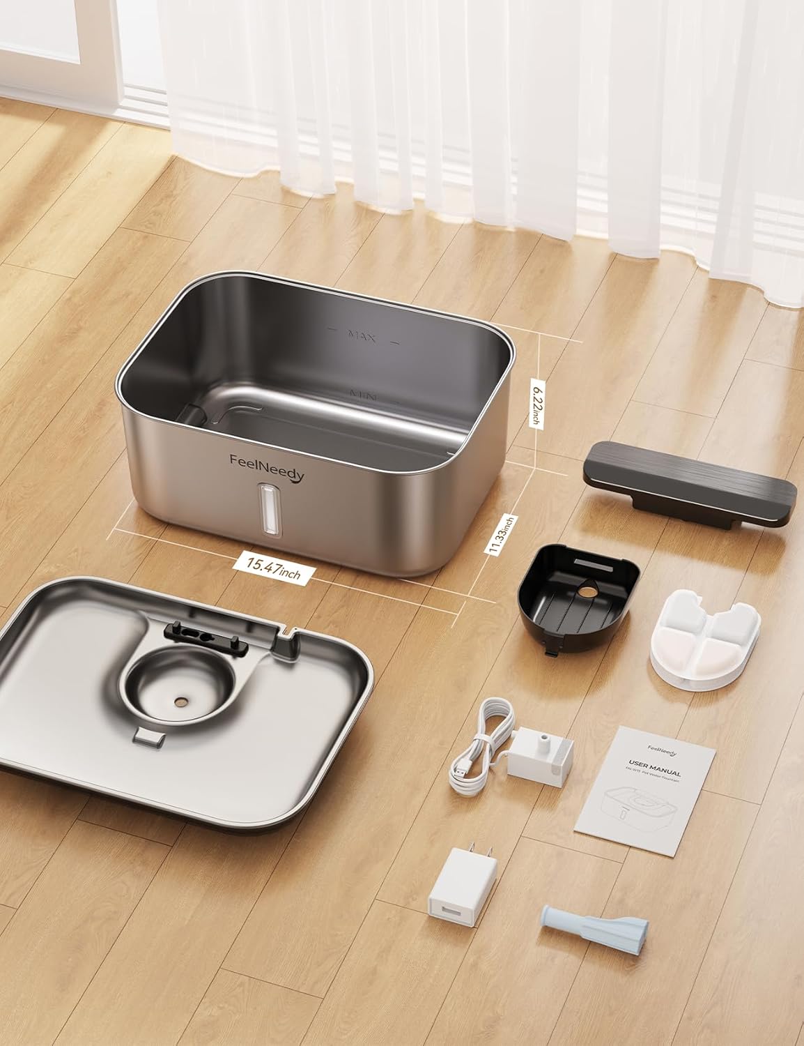 FeelNeedy FN-W13 3 Gal Stainless Steel Dog Water Fountain for Large Dog, Pet Water Fountain