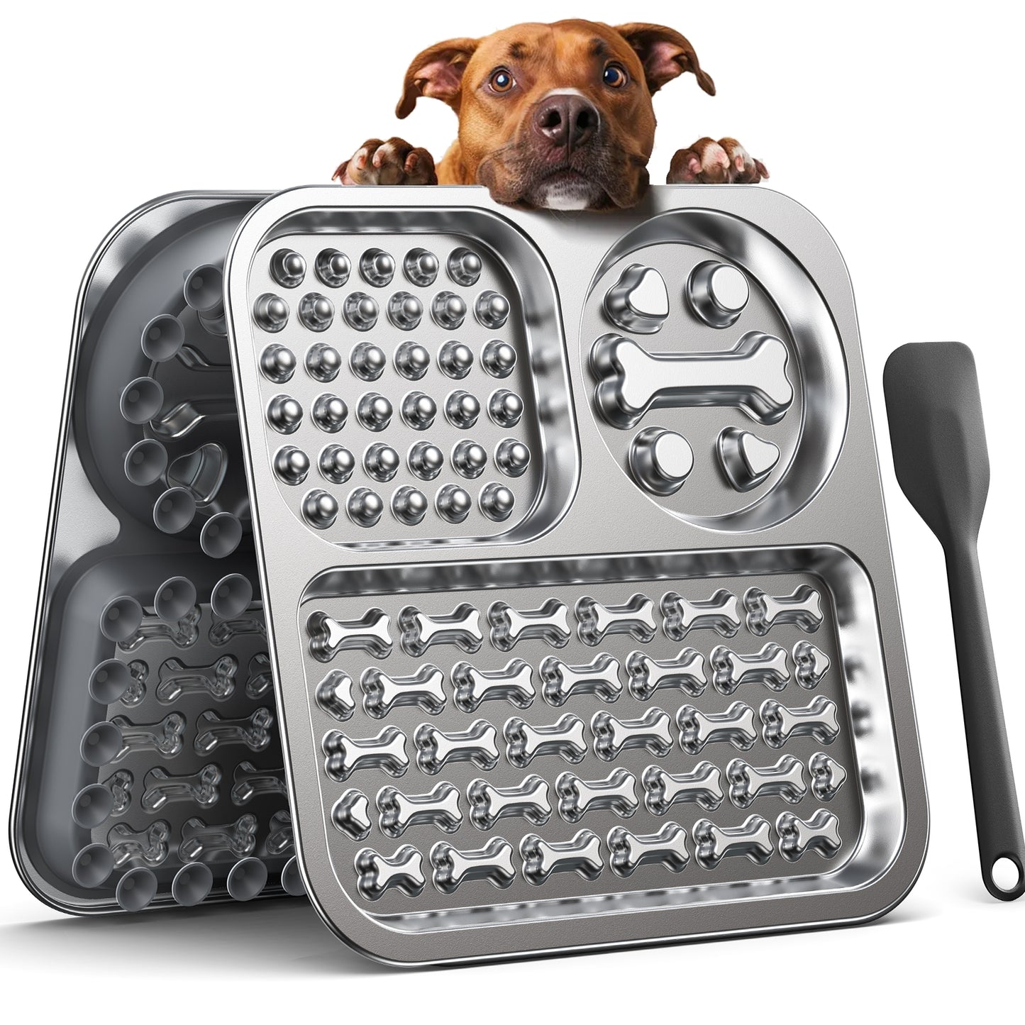 Stainless Steel Lick Mat for Dogs & Cats, Large Chew-Proof Slow Feeder with Suction Cups, Non-Slip Pet Licking Pads for Anxiety Relief & Whisker-Friendly, Dishwasher Safe [1Pack]
