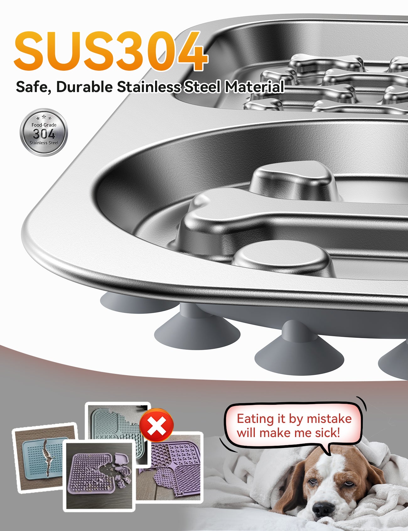 Stainless Steel Lick Mat for Dogs & Cats, Large Chew-Proof Slow Feeder with Suction Cups, Non-Slip Pet Licking Pads for Anxiety Relief & Whisker-Friendly, Dishwasher Safe [1Pack]