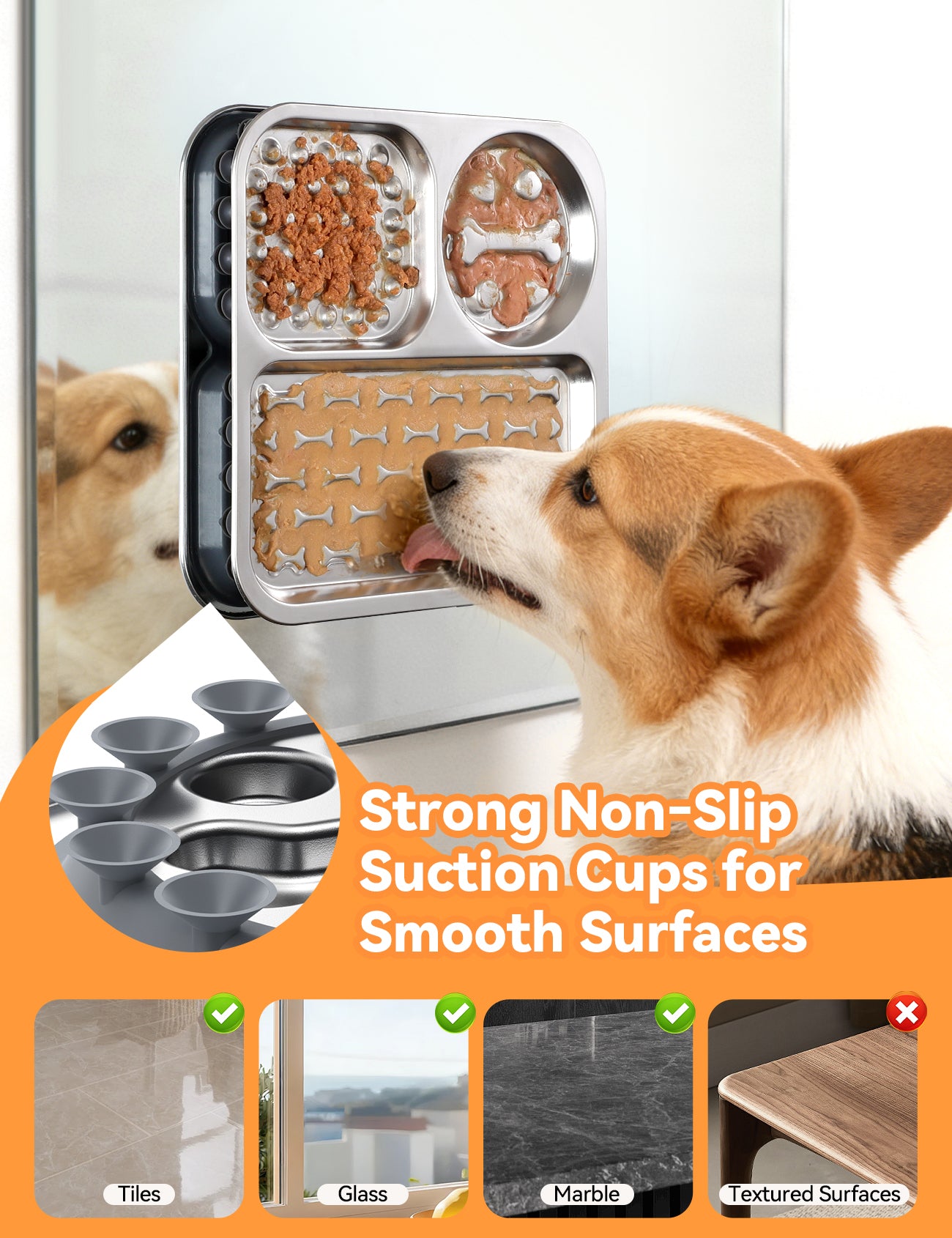 Stainless Steel Lick Mat for Dogs & Cats, Large Chew-Proof Slow Feeder with Suction Cups, Non-Slip Pet Licking Pads for Anxiety Relief & Whisker-Friendly, Dishwasher Safe [1Pack]