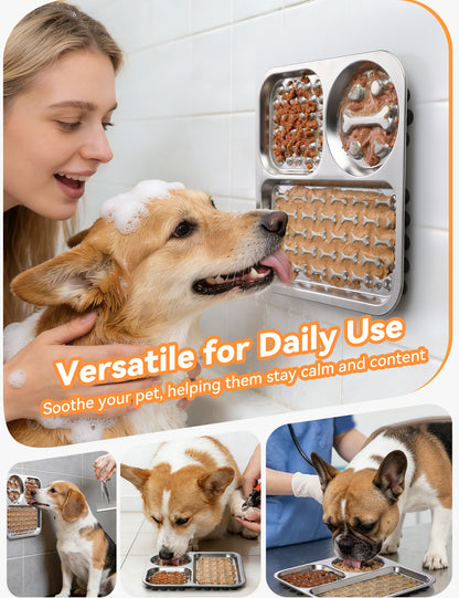 Stainless Steel Lick Mat for Dogs & Cats, Large Chew-Proof Slow Feeder with Suction Cups, Non-Slip Pet Licking Pads for Anxiety Relief & Whisker-Friendly, Dishwasher Safe [1Pack]