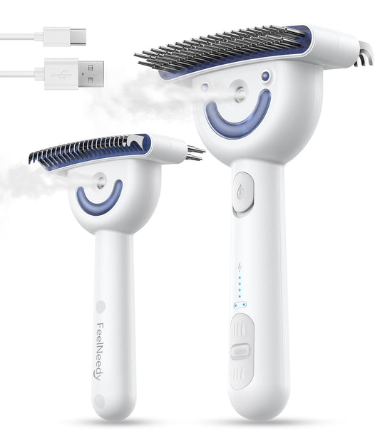 FEELNEEDY FN-C24 Dog Brush for Shedding, Dual-Sided Dematting and Deshedding Dog Brush with 2 Spray Levels Steam Brush