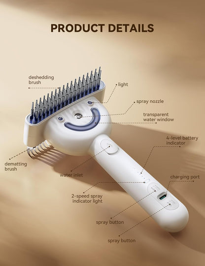 FEELNEEDY FN-C24 Dog Brush for Shedding, Dual-Sided Dematting and Deshedding Dog Brush with 2 Spray Levels Steam Brush