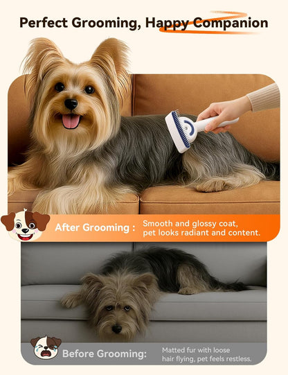 FEELNEEDY FN-C24 Dog Brush for Shedding, Dual-Sided Dematting and Deshedding Dog Brush with 2 Spray Levels Steam Brush