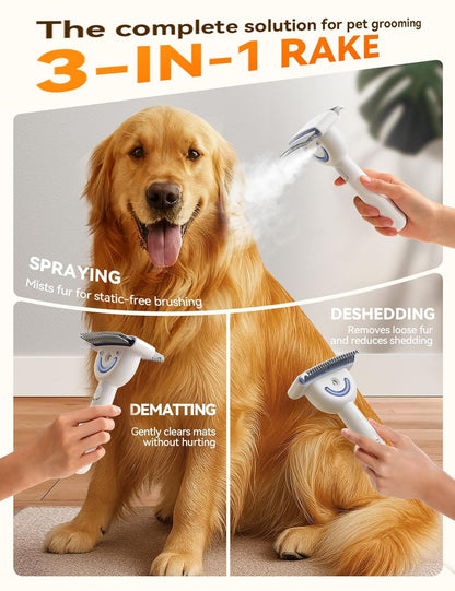FEELNEEDY FN-C24 Dog Brush for Shedding, Dual-Sided Dematting and Deshedding Dog Brush with 2 Spray Levels Steam Brush