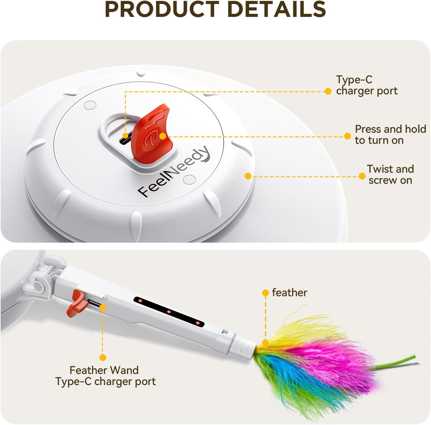 FEELNEEDY  FN-P20G Interactive Cat Toy, Rechargeable Hide and Seek Cat Toys, Movable LED Red Dot.