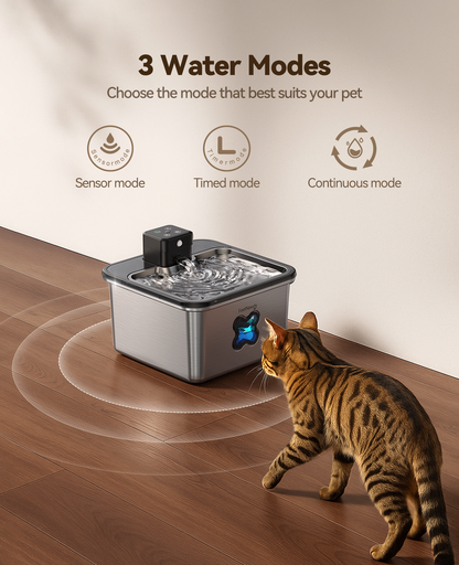 FEELNEEDY W17 Pet Water Fountain ,Stainless Steel, Visual Filter Automatic, Cordless Battery Operated 3.2L/108oz