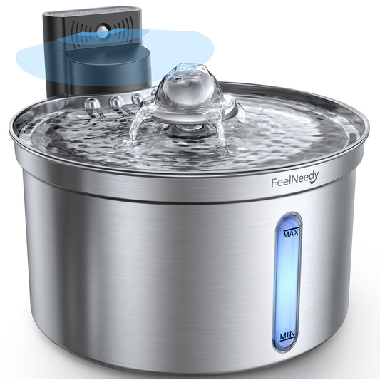 FeelNeedy FN-W19 Cordless Cat Water Fountain Stainless Steel with Motion Sensor