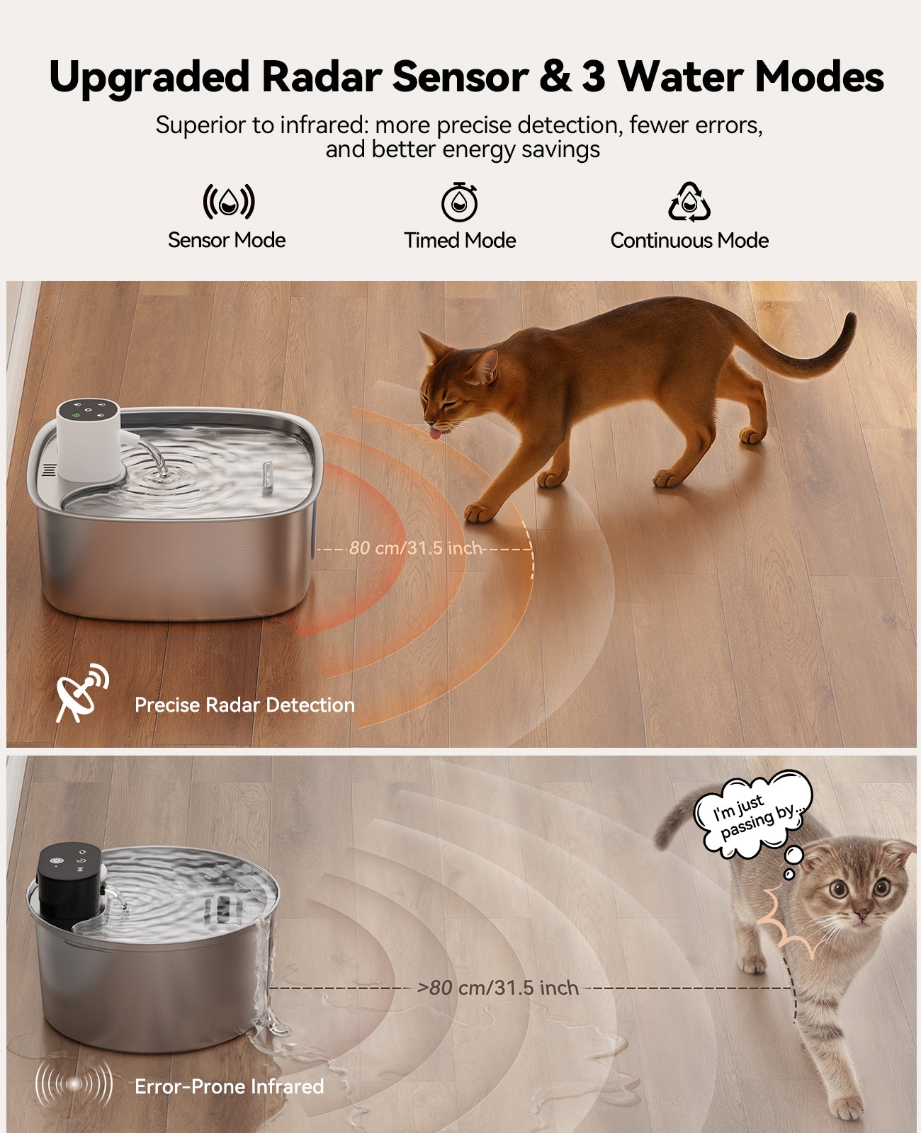 FEELNEEDY FN-W18 Cordless Pet Automatic Water Fountain, 5000mAh Battery, Stainless Steel, for Multi-Cats & Small-Medium Dogs, 8L, Easy to Clean