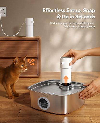 FEELNEEDY FN-W18 Cordless Pet Automatic Water Fountain, 5000mAh Battery, Stainless Steel, for Multi-Cats & Small-Medium Dogs, 8L, Easy to Clean