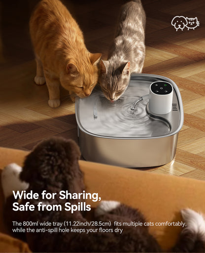 FEELNEEDY FN-W18 Cordless Pet Automatic Water Fountain, 5000mAh Battery, Stainless Steel, for Multi-Cats & Small-Medium Dogs, 8L, Easy to Clean