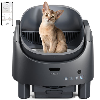 Automatic Litter Box Self Cleaning, FeelNeedy Open-Top Smart Cat Litter Box with App Control, Odor-Free Safety Sensor Design for 1-3 Cats, Includes Waste Bags