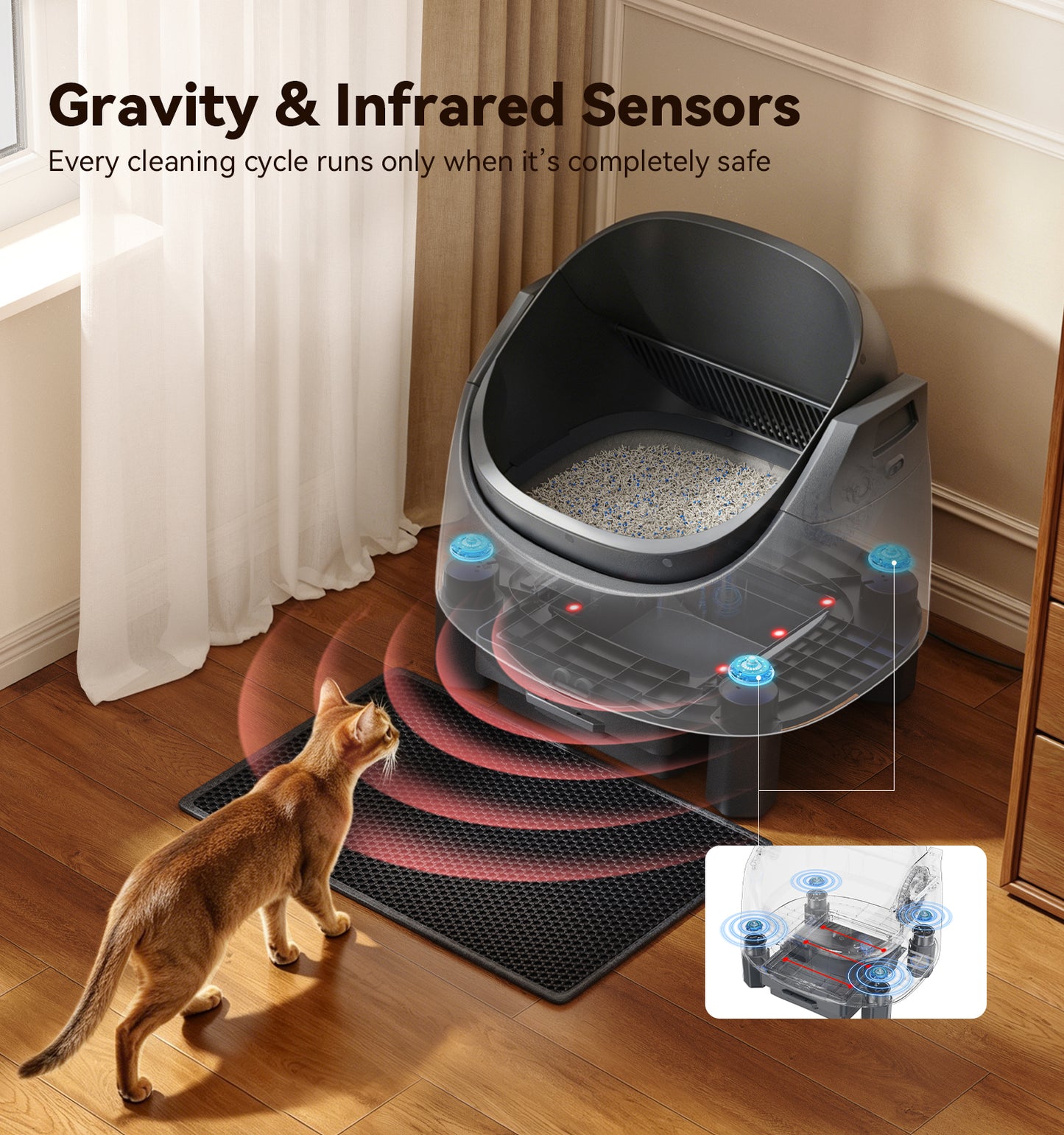 Automatic Litter Box Self Cleaning, FeelNeedy Open-Top Smart Cat Litter Box with App Control, Odor-Free Safety Sensor Design for 1-3 Cats, Includes Waste Bags