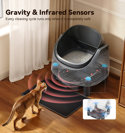 Automatic Litter Box Self Cleaning, FeelNeedy Open-Top Smart Cat Litter Box with App Control, Odor-Free Safety Sensor Design for 1-3 Cats, Includes Waste Bags
