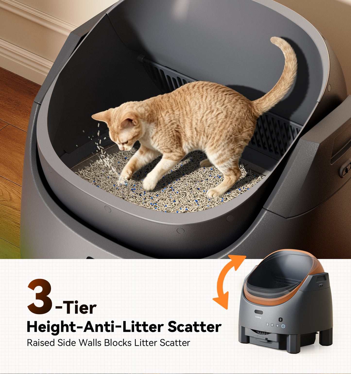Automatic Litter Box Self Cleaning, FeelNeedy Open-Top Smart Cat Litter Box with App Control, Odor-Free Safety Sensor Design for 1-3 Cats, Includes Waste Bags