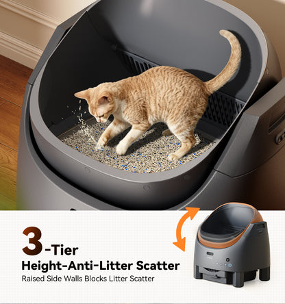 Automatic Litter Box Self Cleaning, FeelNeedy Open-Top Smart Cat Litter Box with App Control, Odor-Free Safety Sensor Design for 1-3 Cats, Includes Waste Bags