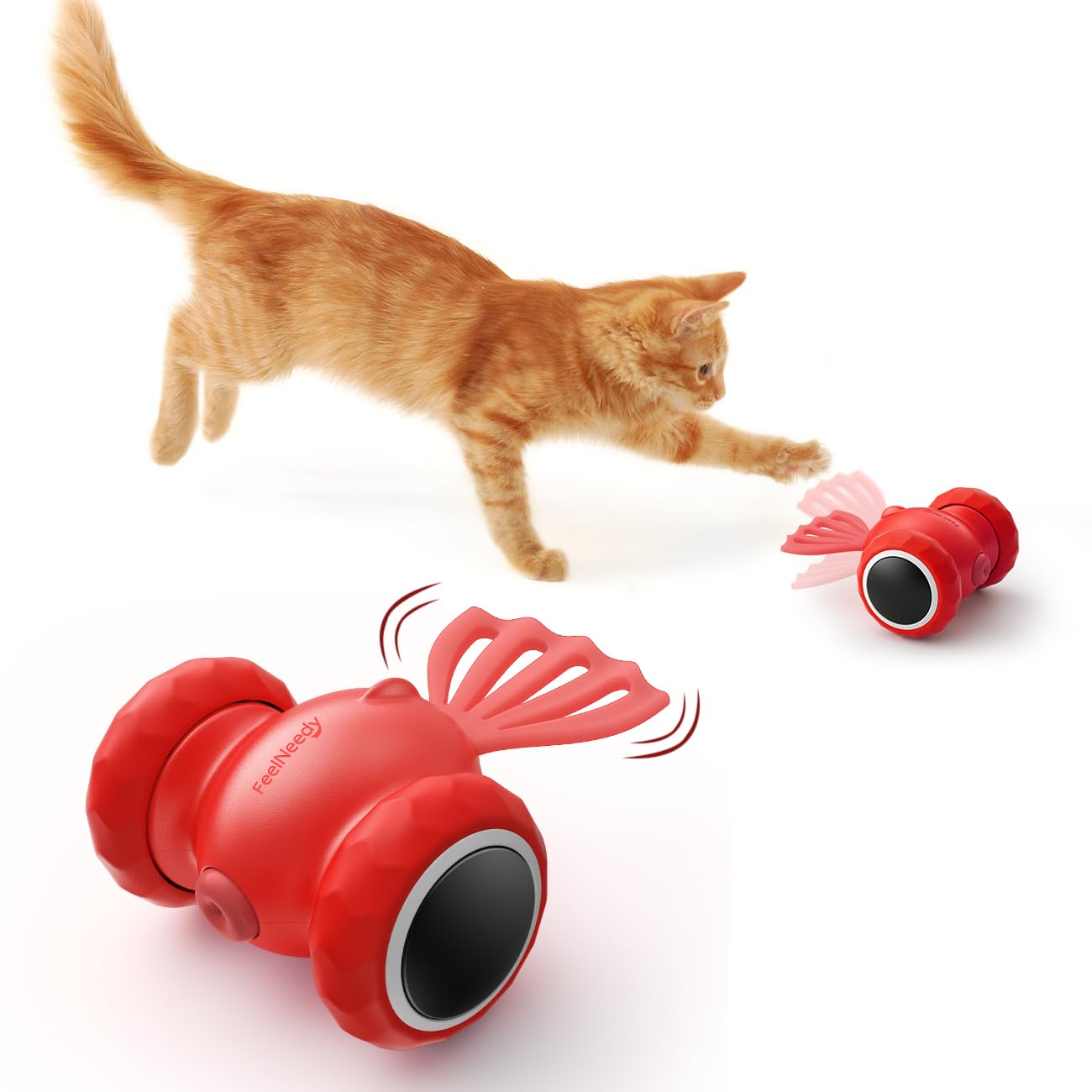 FEELNEEDY Goldfish Automatic Interactive Cat Toys with Tassels and LED Light