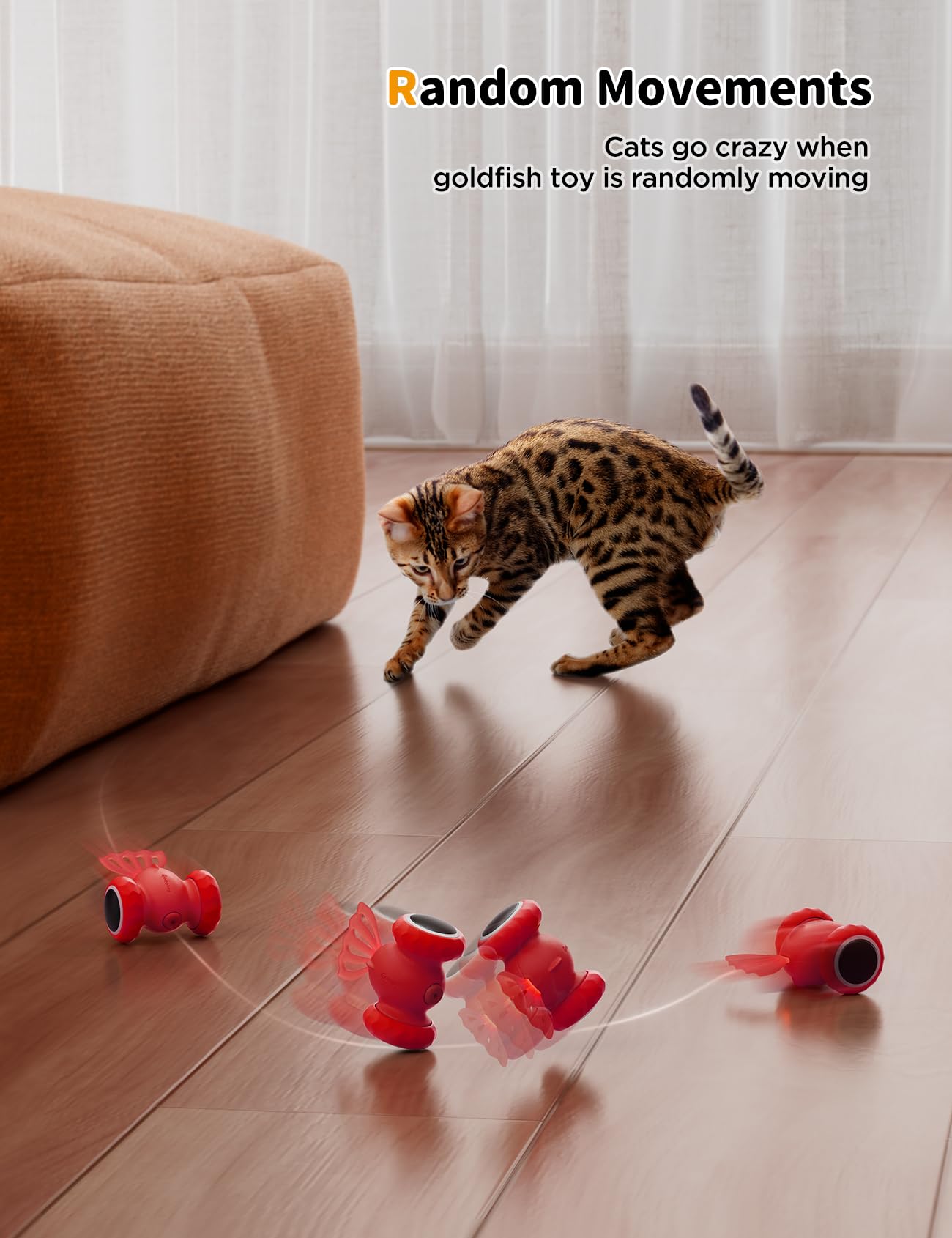 FEELNEEDY Goldfish Automatic Interactive Cat Toys with Tassels and  LED Light