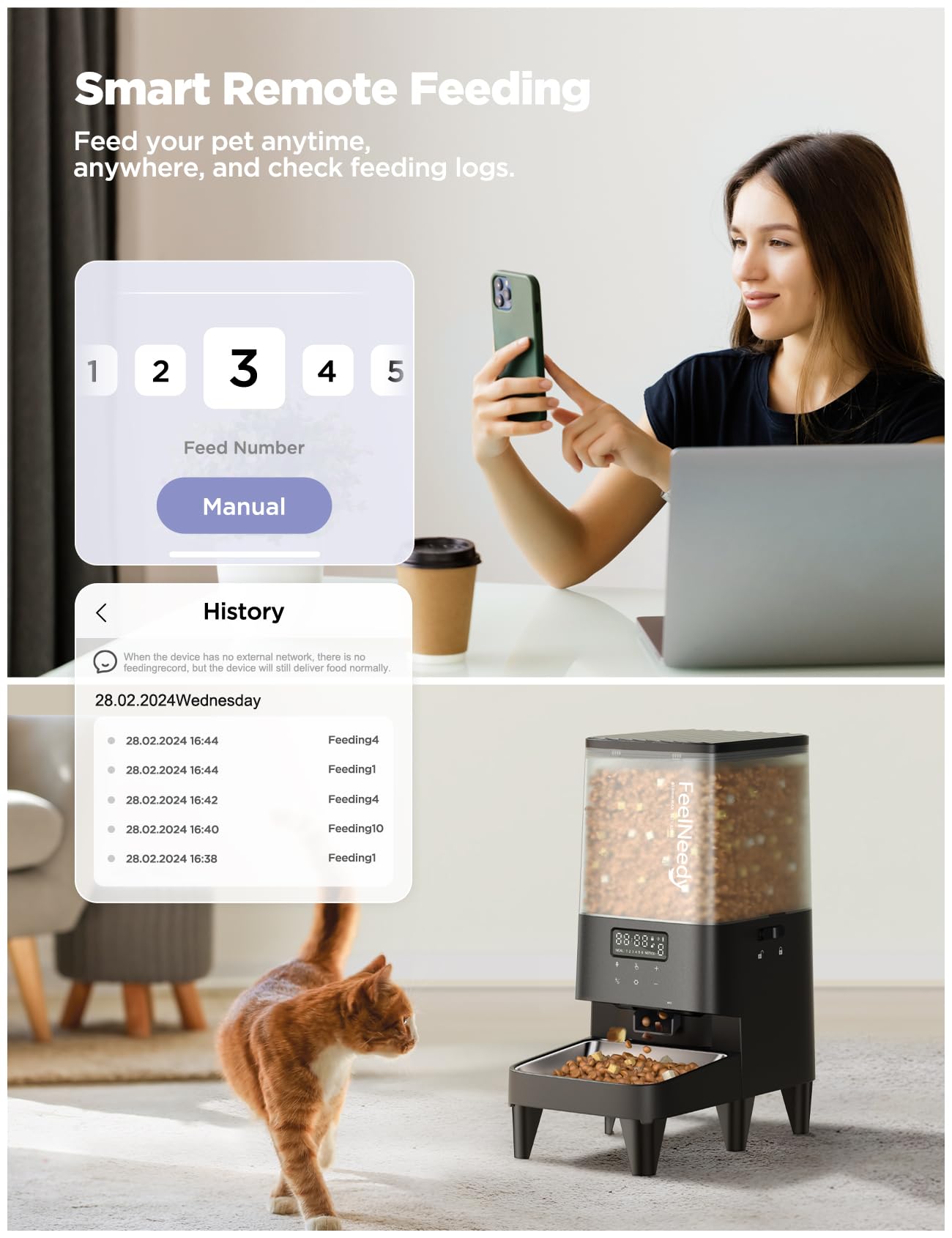 FEELNEEDY 303 5L Automatic Cat Feeder with APP Control for Remote Feeding