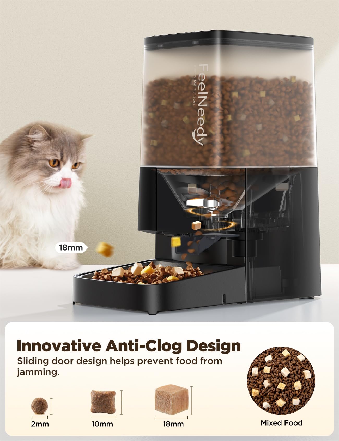 FEELNEEDY 303 5L Automatic Cat Feeder with APP Control for Remote Feeding