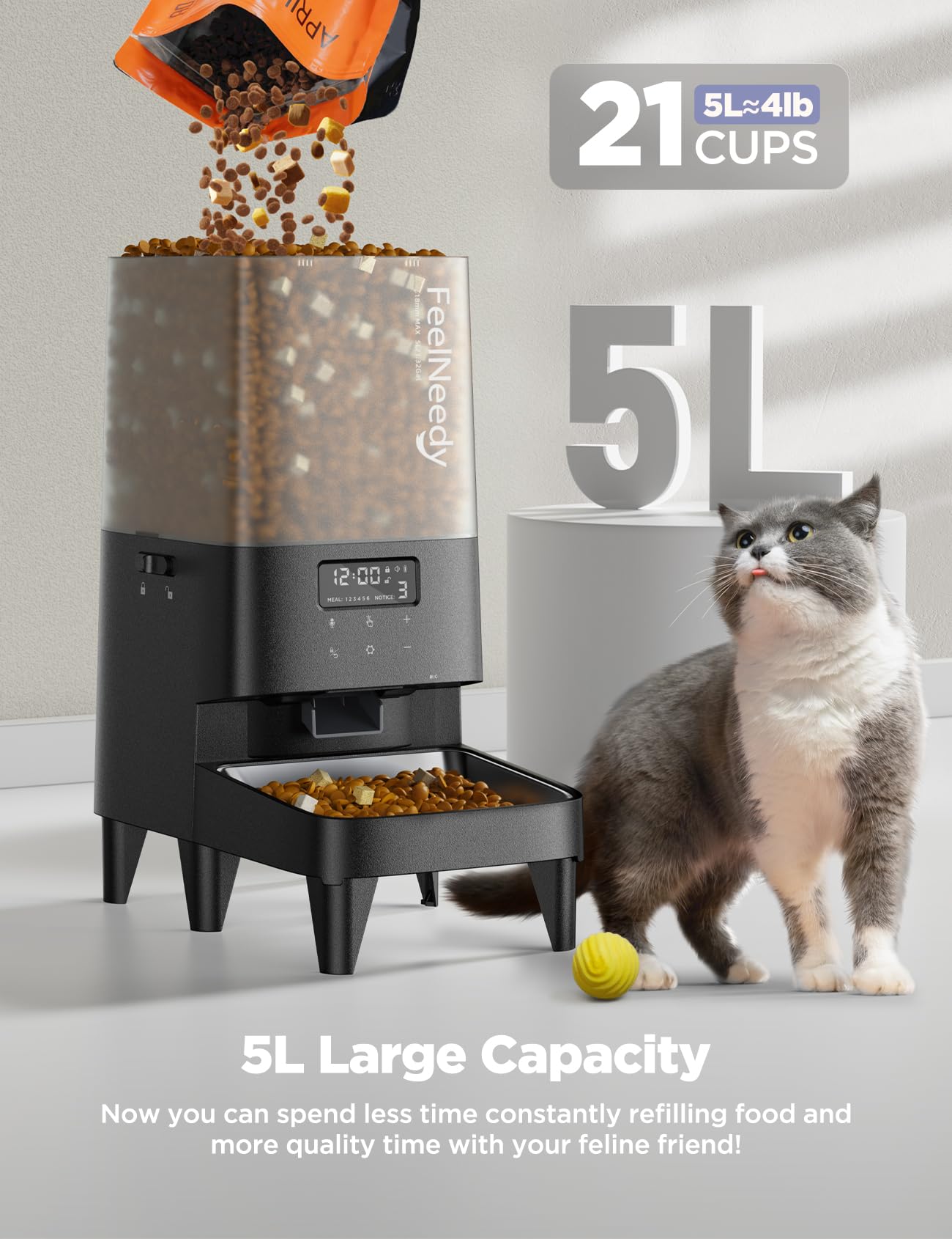 FEELNEEDY 303 5L Automatic Cat Feeder with APP Control for Remote Feeding